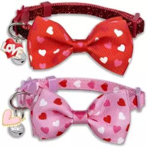 포시도 발렌타인데이 고양이 목걸이와 보우 타이 벨 참스 헤어웨이 하트 디자인 목걸이 남녀 고양이용 조절