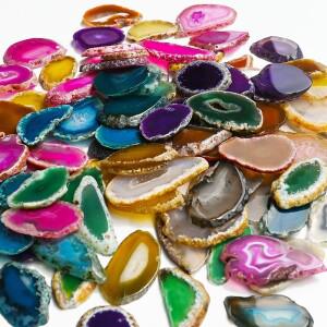 1Pcs 천연 마노 Geode 광택  크리스탈 슬라이스 브라질 치유 Reiki 스톤 석영 펜던트 미네랄 홈 장식 3-5cm