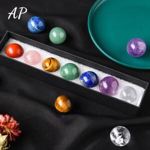 7피스 자연 차크라 크리스탈 공 치유 돌 치료 구 수집 상자