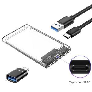2.5 인치 USB C 하드 드라이브 인클로저 3.1 SATA III 6Gbps 클리어 호환 외장 케이스 7mm 9.5mm SSD HDD