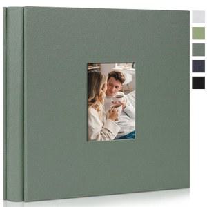 리모위드 사진 앨범 4x6 픽처스 600 포켓 리넨 커버, 프론트 윈도우 대형 그림책 가족 여행 결혼식 및 추억 기념품 정리함 그레이 그린