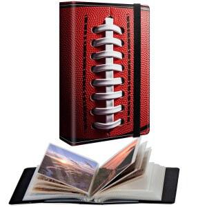 CGFGHHUY 작은 사진 앨범 4x6인치 PU 가죽 커버 앨범, 120장의 투명 내부 포켓과 엘라스틱 밴드 디자인의 가족 기념 결혼식 귀여운 - Red Football