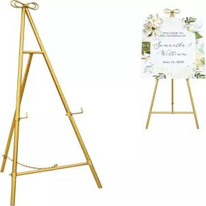표지판용 골드 이젤 스탠드 55인치 조절 가능한 금속 원형 튜브 디스플레이 사진용 헤비 듀티 웨딩 표지판