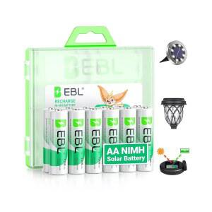 [미국배송] 야외 태양광 조명용 EBL SOLAR AA 배터리 충전식 배터리 1300MAH NIMH 프리차지 1.2V 정원 조경용 스트링 라이트 최대 1200배 충전 12팩 포함