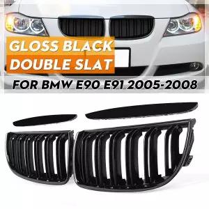 자동차 그릴망 튜닝 그릴 앞 신장 광택 블랙 더블 슬랫 후드 BMW 호환 E90 E91 Pre-Facelift 2005 2006 200
