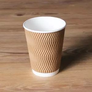 일회용 3중 단열컵 웨이브 크라프트 칼라 360ml(12온스) 커피 종이컵 100개