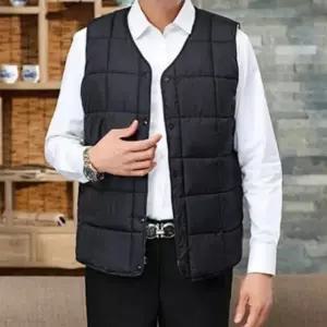 남성 블랙 모던한 겨울 안감 퍼 경량조끼 패딩조끼 (WFKBXSW)