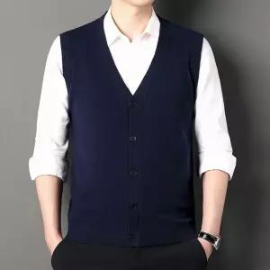 엘럽남자 조끼 추동 양털 솔리드 가디건 니트 브이넥 울 원템4