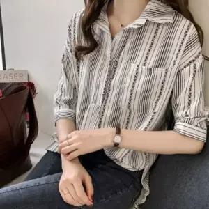 여성 봄 여름 7부 반팔 예쁜 여자 블라우스 화이트