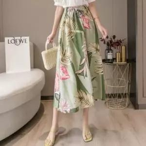플라워 주름 밴딩 맥시 롱 스커트 A라인 봄 여름 쉬폰