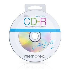 [미국배송] MEMOREX 99055 40X 700MB 80분 음악 CD-R 디스크 10팩