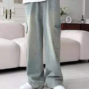 [라일리의류] Rly 와이드 남자 데님 오버핏 밴딩 청바지 카고 남성