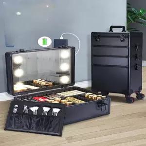 이동식 메이크업 박스 화장품 캐리어 보관함 트롤리 출장 수납 거울 램프