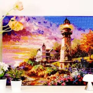 DIY 보석 십자수 해질녁등대 40x50 비즈 큐빅 캔버스공예 세트 벽걸이 액자