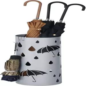 송믹스 엄브렐러 스탠드 입구용 금속 홀더 물 트레이와 후크 4개 7.7 x 19.3 인치 원형 실버 그레이