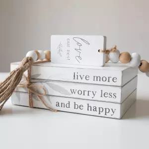 가정 장식용 GENMUS 가짜 장식 도서 세트 거실 나무 구슬이 있는 적층 목재 선반 흰색 맨텔 농가 ( 러브 )