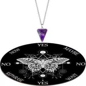 블루루 진자 보드 세트 나무 다우닝 점술 형이상학적 메시지와 크리스탈 신성 목걸이 마법 위칸 지팡이