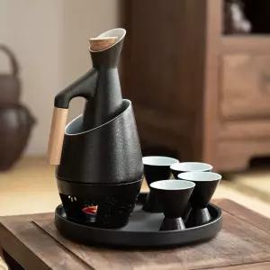 도자기 5종 트레이 술잔 도쿠리 사케 정종 세트 워머