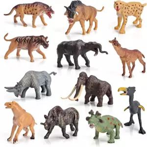 미니 선사 시대 포유류 동물 장난감 세트 12PCS 피규어 야생 울 매머드 세이버 이빨 호랑이 모델 다이어