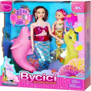 어린 인어와 함께하는 발진더 인어 인형 여름 다이빙 목욕 장난감 색이 변하는 돌고래와 해마 4-7세 소녀를