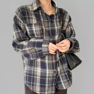 [하프클럽/]여성 가을 겨울 체크 오버사이즈 셔츠 오렌지 그린