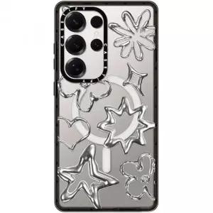 CASETiFY Impact 마그네틱 갤럭시 S25 울트라 케이스 [맥세이프 호환] - 크롬 두들 투명 블랙