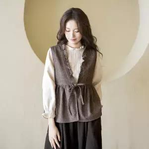 엄마옷 마담4060 조끼 데일리 여성 내추럴포엠 프릴넥울-YVE2601003-