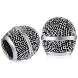 마이크 헤드 교체 커버 윈드스크린 팝 필터 볼 메시 내부 폼 그릴 Shure Sm58용, 2개, 실버
