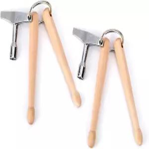 2pcs 미니 드럼 스틱 키 체인 튜닝 및 키링 세트 연주자를 위한 휴대용 타악기 튜너 도구 음악 애호가 선물