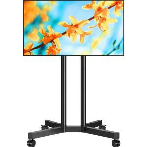 32-75인치 LCD LED 플랫 및 커브드 TV용 5Rcom 듀얼 폴 롤링 TV 스탠드, 잠금 휠이 있는 높이 조절식 휴대용 침실, 거실, 실외용 최대 88파운드의 모바일 카트