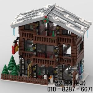 MOC 겨울 마을 스위스 레스토랑 및 호텔 빌딩  도시 건축 아이디어 세트 벽돌 장난감 선물