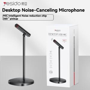Yesido 외부 USB 스탠드 업 데스크탑 소음 차단 마이크, 캐패시터 플러그 앤 플레이, 게임 노래 라이브