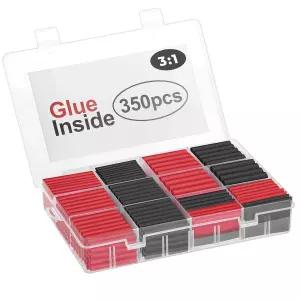 SLHINEMYI 350 PCS 3 1 열수축 튜브 키트 접착 안감 해양 등급 수축 랩 산업용 7 사이즈(블랙/레드)