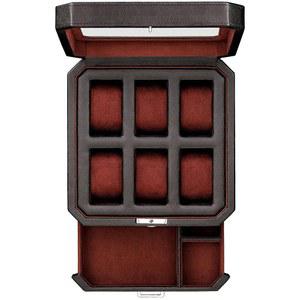 발렛 서랍이 있는 ROTHWELL 6 슬롯 가죽 시계 상자 - 럭셔리 케이스 디스플레이 정리함, 마이크로수데 라이너, 잠금식 남성용 보석 홀더, 남성 보관함 홀더 대형 유리 상판(블랙/레드)