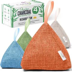 대나무 공기청정기 봉투 4팩 각각 200그램 - 자동차 반려동물 및 옷장용 활성탄 냄새 흡수제 가정용 천연