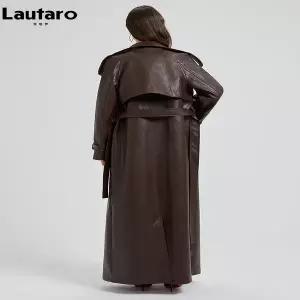 스웨이드 자켓 재킷 봄 가을 점퍼 아우터 카라 Lautaro 여분의 긴 갈색 Pu 가죽 트렌치 코트 여성 여자 새