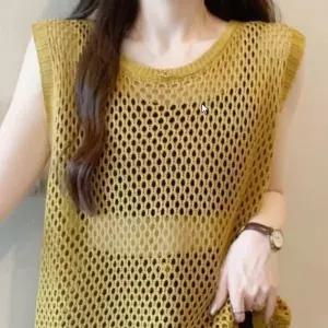 미디 여성 시스루 조끼 아우터 여름 레이어드 얇은 트렌디 여리여리 비침 고급스러운 시원한 바캉스룩