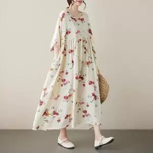 ING 비바데이 수묵화패턴헐렁반소매면원피스 WECD436