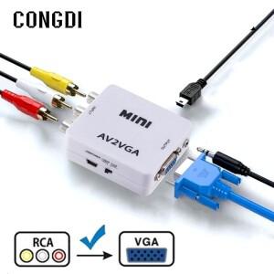 AV RCA CVBS To VGA 비디오 컨버터 어댑터 3.5mm 오디오 케이블 TV 박스 PC 모니터 1080P HDTV 미니 소형