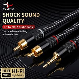 YYAudi 호환O HIFI 6N OFC 전도성 3.5mm to 2RCA 오디오 케이블 금도금 플러그 잭 스피커 디코더 앰프용