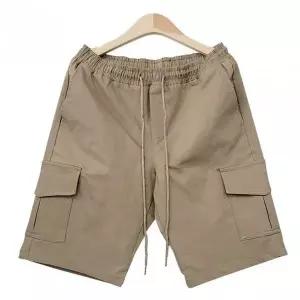 [셀러에이드]남성용 허리밴딩 다용도 카고포켓 반바지 다크베이지