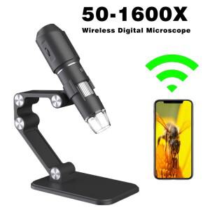 WiFi 디지털 현미경 50x-1600x HD 돋보기, 8개의 LED 조정 가능한 스탠드 전자 현미경, iPhone/Android/iPa