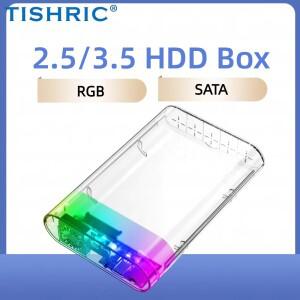 TISHRIC RGB 외장형 하드 드라이브 인클로저 3.5 2.5 SATA-USB C Type-C 어댑터 SSD 디스크용 팬 쿨러 투명