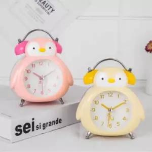 귀여운소품 인테리어탁상시계 펭귄 알람시계 핑크