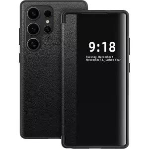 삼성 갤럭시 S25 울트라 케이스 S 뷰용 플립 케이스, 울트라용 반투명 클리어 뷰 폴리오 360도 보호 폰 5G