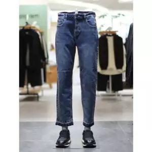 [갤러리아] BON 블루 밑단 배색 디스트로이어 워싱 테이퍼드 데님 팬츠 BN3WTA391