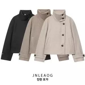 스웨이드 자켓 재킷 봄 가을 점퍼 아우터 카라 JNLEAOG 패셔너블 스탠드 칼라 사계절 여성 디자인 감각 다
