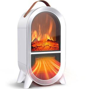 라이젠 휴대용 전기 벽난로 히터, 3D 화염, 온도 조절기, 손잡이, 과열 및 팁오버 보호 기능이 있는 실내용 1500W/750W 미니 공간 홈 오피스 침실 책상, 흰색