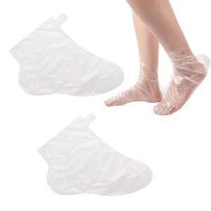 ArRerr 300팩 플라스틱 발 커버 일회용 파라핀 배스 라이너, 클로저 스티커 포함 마스크 양말, 갈라짐 방지 부츠 왁스 테라피 크림 보습제
