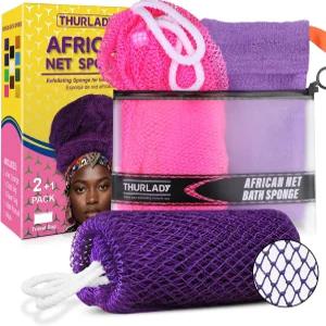 서레이디 아프리칸 넷 스펀지 목욕 스크럽 네트 2팩 매일 샤워할 수 있는 부드러운 각질 제거 핑크와 퍼플